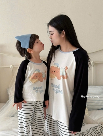 SET1020-Set quần áo đôi mẹ con vải cotton áo cộc quần dài kẻ