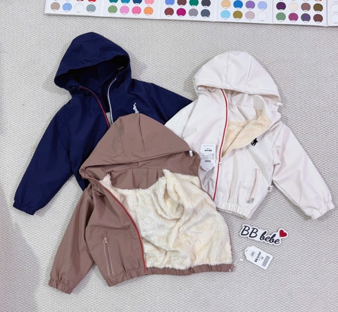 AOKID04-Áo gió trẻ em 2 lớp ló lông có mũ 3 màu