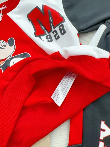 BN132-(9-26kg) Bộ nỉ dài tay bé trai mickey đỏ VNXK