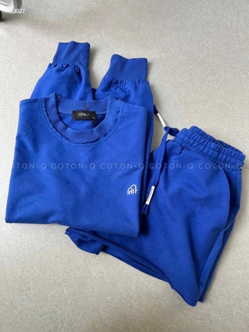 Set725- Set nỉ haida dài tay xanh coban phối quần short