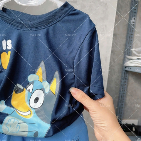 BT253-Bộ full cotton BLUE cạp chun quần xanh mint