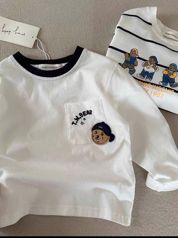 CB387-Combo 2áo cotton zip dài tay trắng trẻ em