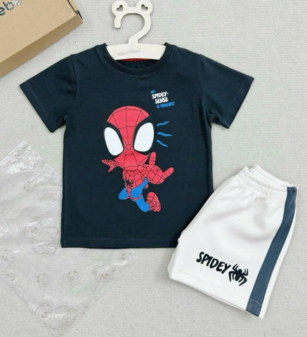 BT320- Bộ cotton nhện đen mix quần cua màu be