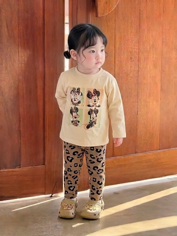BT1004- Set 2 bộ thun dài tay MINIE hồng nâu cho bé gái