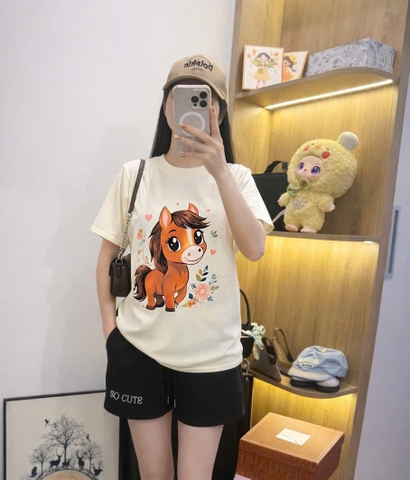 Set866- Set áo thun ngựa cộc phối quần short đen vải umi mềm mát