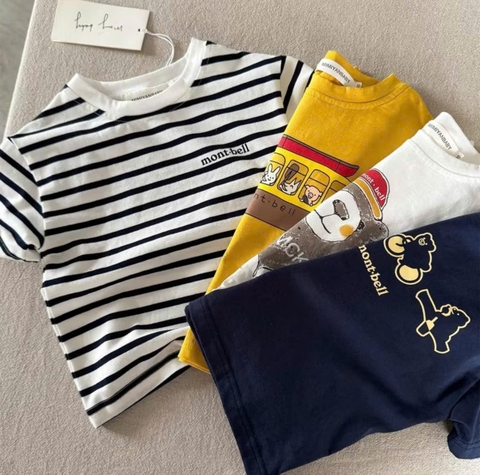 CB400-Combo 4 áo thun cộc tay gấu 4 màu vàng than trắng kẻ