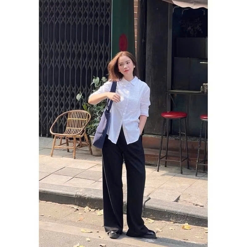 A238-SƠ MI ZIRI LI DỌC 2 màu trắng,xanh chất thô lụa