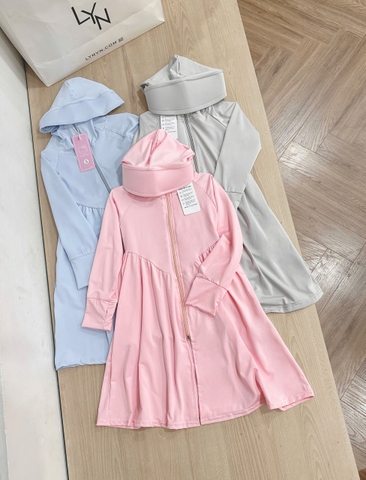 Aokid015- Áo choàng nắng dáng dài trẻ em 3 màu xanh,hồng,ghi mũ t o