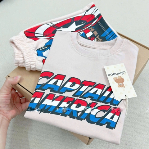 BT158-Bộ áo cotton CAPTAIN màu hồng ruốc mix quần nỉ cua