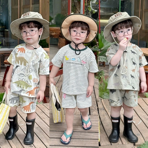 BT902-Combo 3 bộ thun cộc tay khủng long cho bé trai 9-26kg