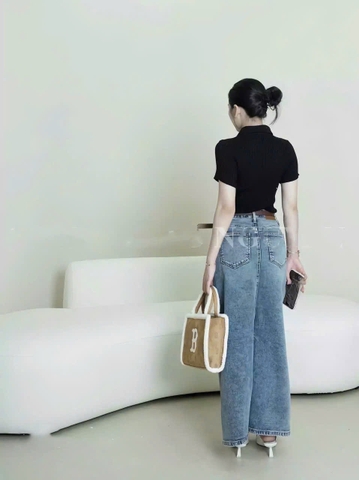 cV011- CN jeans dáng dài màu xanh nhà máy full tem