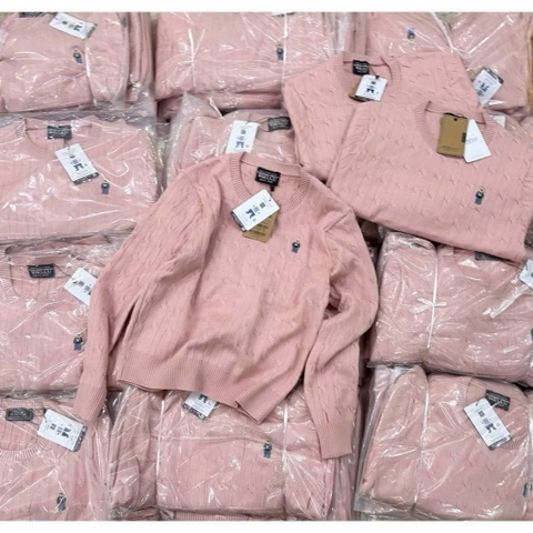 A554-Áo len thừng màu hồng cổ tròn hàng nhà máy đủ tem mác