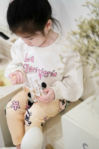 Bn148- (8-25kg)- Bộ nỉ thu đông dài tay bé gái Mickey cam trắng VNXK