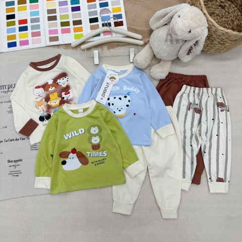 CB396- Combo 3 bộ thun dài tay bé trai CÚN sắc màu