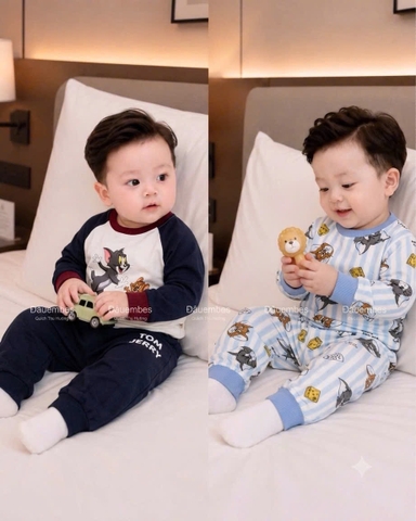 bT1051- Combo 2 bộ cotton Minibebe Tom-Jerry than kẻ