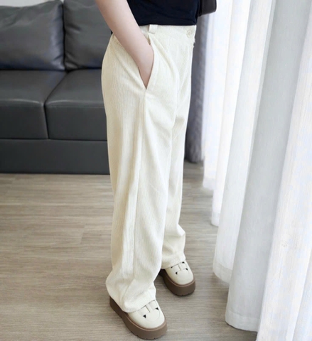 Quan099- Quần suông tăm màu be dáng dài 90 cm