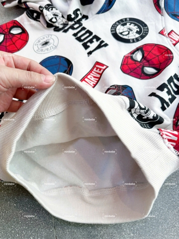 Bt752- Bộ nỉ bông in mặt nhện full cao cấp ko vỡ - mũ 2 lớp