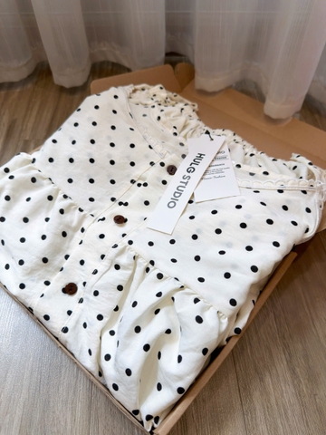 Set970- Set áo dây chấm bị phối quần suông dài