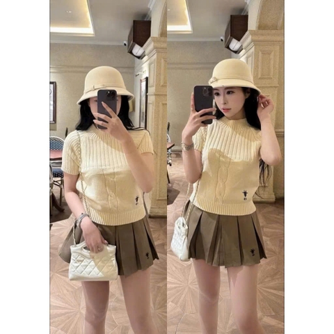 A533-Áo len dệt kim cộc tay trắng thêu hàng Quảng châu
