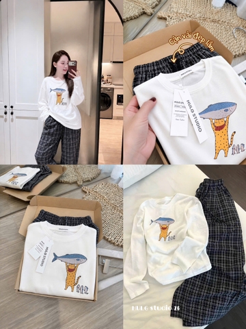 Set1048- Bộ mặc nhà áo thun dài phối ưuaanf suông