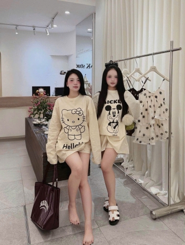 Set1021- Set Thun giấy mickey màu be quần cộc