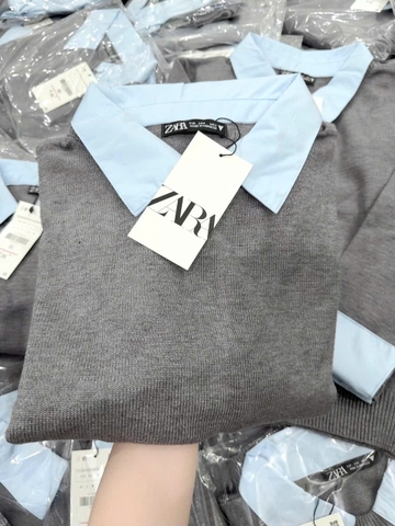 A340-Aó len xám phối cổ sơ mi hàng Quảng Châu