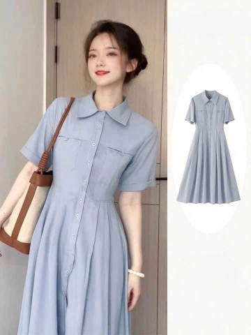 ✨ Dam162- VÁY LI DÁNG DÀI TÚI NGỰC TAY GẬP GẤU✨