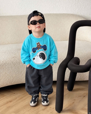 BT1089- Combo 2 bộ cotton CÁ SẤU mix CÚN dài tay
