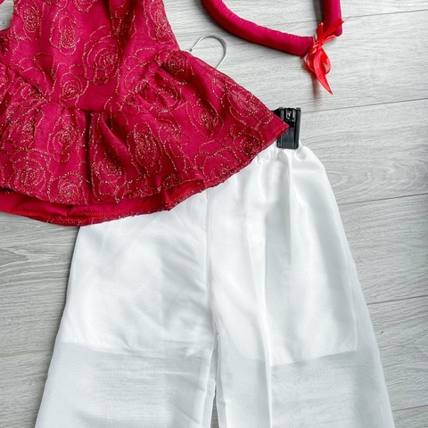 TRUNG THU-SETKID054-Set áo yếm đỏ bé gái đính cườm kèm quần trắng,tặng kèm mấn