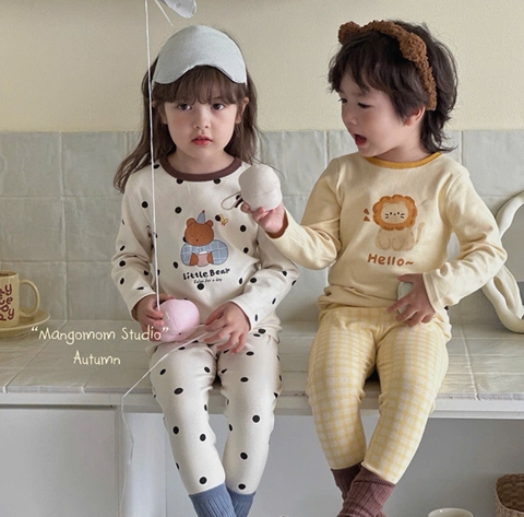 Cb389- Combo 2 bộ viền bi dài tay Be-Vàng trẻ em