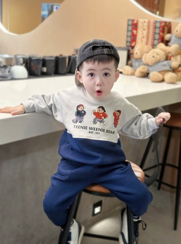 BN181 (9-26kg) Bộ thu đông dài tay bé trai TENNI phối xanh xám VNXK