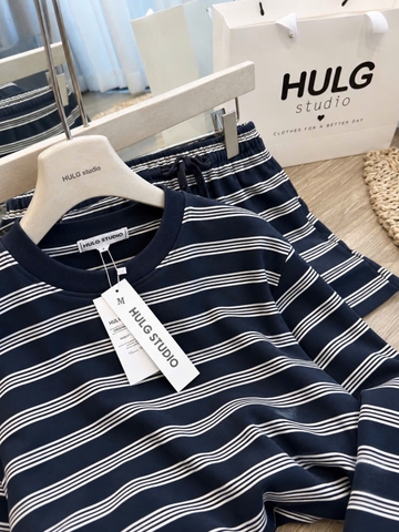 Set1056- Set áo thun kẻ đen dài phối quần cộc