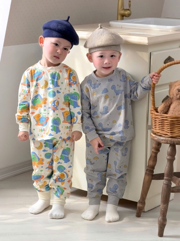 BT1022-combo 2 bộ cotton dài tay KHỦNG LONG VŨ TRỤ trẻ em
