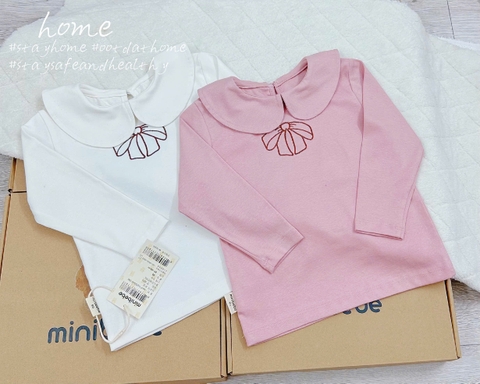 CB184-Combo 2 áo nơ bé gái cổ 3 phân 2 màu tráng ,hồng