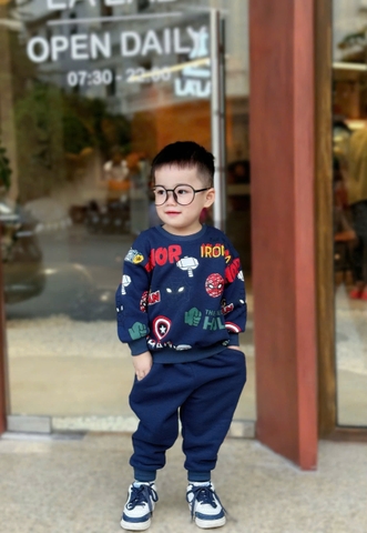 Bn167- (10-26kg)  Bộ thu dài tay thu đông bé trai hoạ tiết siêu nhân xanh  VNXK