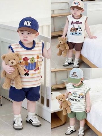 BT996- Combo 3 bộ cộc kẻ ngang chay viền chất cotton