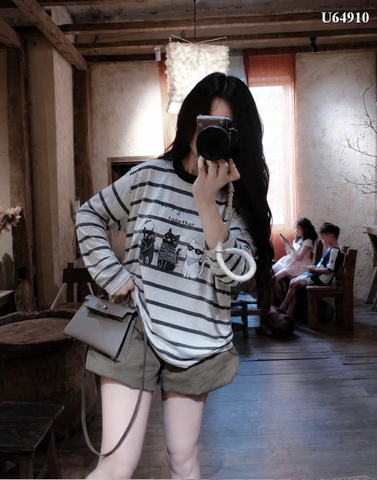 A648- Áo thun giấy dài tay trắng kẻ ngang freesize