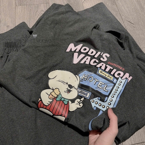 SET477-Set zip màu ghi MODI in lụa quần suông mix áo suông