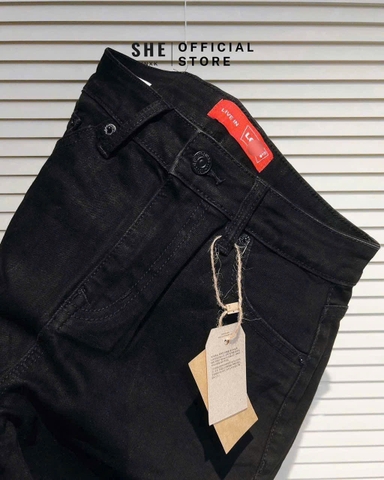 Quan044- Quần short jeans đen hàng máy full tem