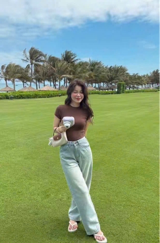 QUAN122- Quần JEANS xanh nhạt suông rộng túi da