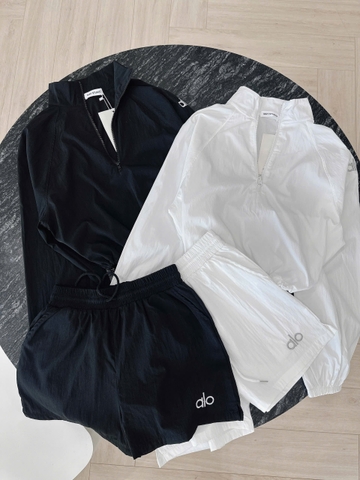 SET735-Bộ gió thể thao áo kéo khoá phối quần short 2 màu đen trắng