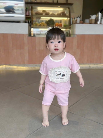 Cb356- Combo 2 bộ chó xù trắng hồng bé gái quần legging