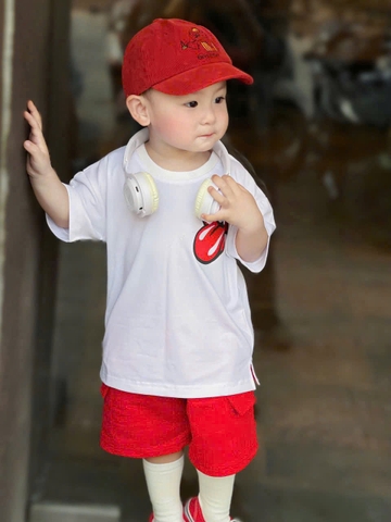 BT312- Bộ ROOLING đỏ trắng bé trái chất cotton xược mix quần cua