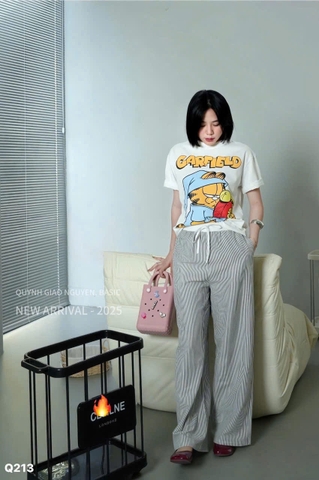 QUAN109-Quần kaki suông màu kẻ đen cạp cun co dãn hàng nahf máy đủ tem