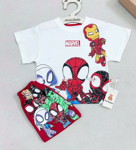 BT273- Bộ MARVEL trắng đỏ áo cotton mix quần cua bé trai