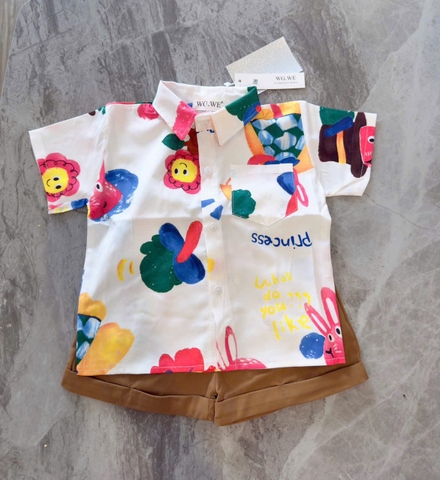 BT480- Bộ sơ mi đũi CAM Xanh mix quần kaki bé trai