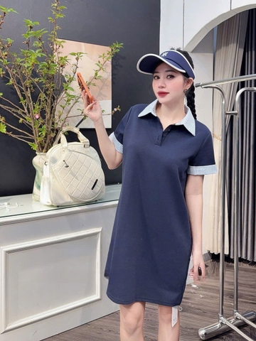 DAM150- đầm zip suông phối kẻ cổ đức 2 màu than-ghi