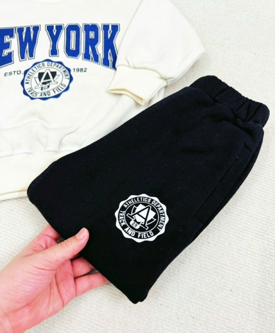 BN145-(8-27kg) Bộ thu đông bé trai dài tay nỉ da cá NY trắng đen VNXK