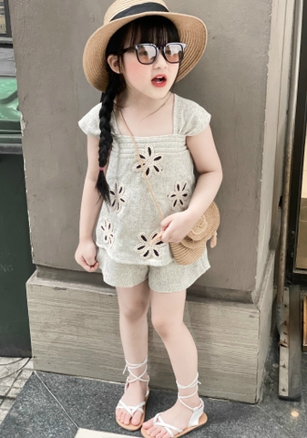 SETKID022- Set hoa thêu MẸ-COM màu be cao cấp