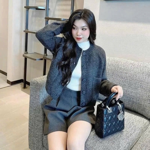 A337-Áo cadigan len màu xám hàng nhà máy